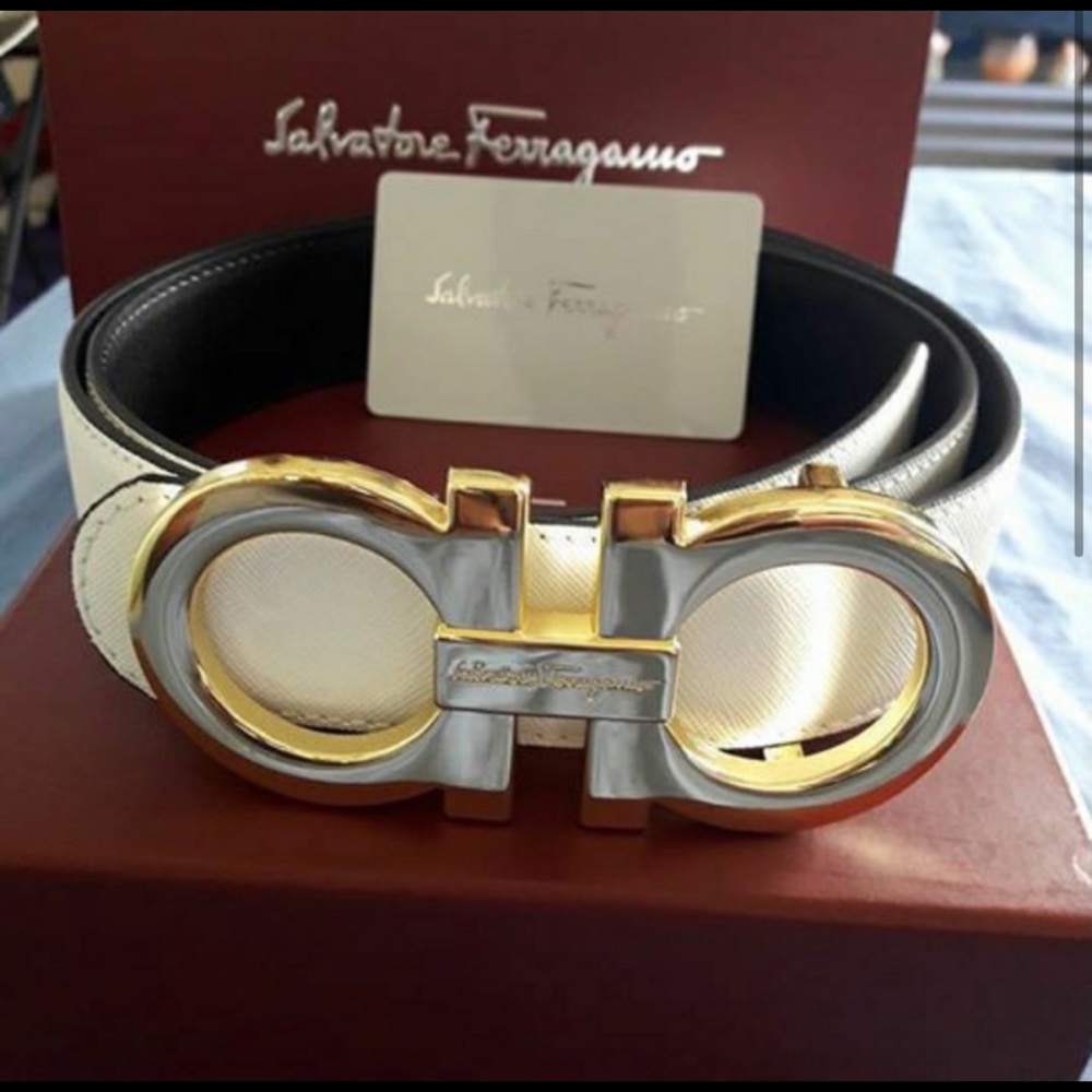 White Ferragamo belt